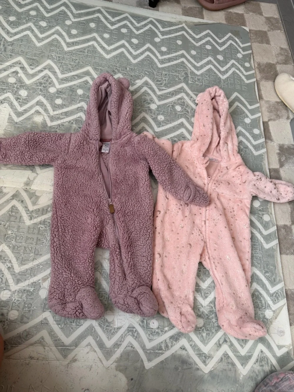 Carter's Plush Hooded Footed One-Piece Jumpsuits in Pink and Mauve bundles